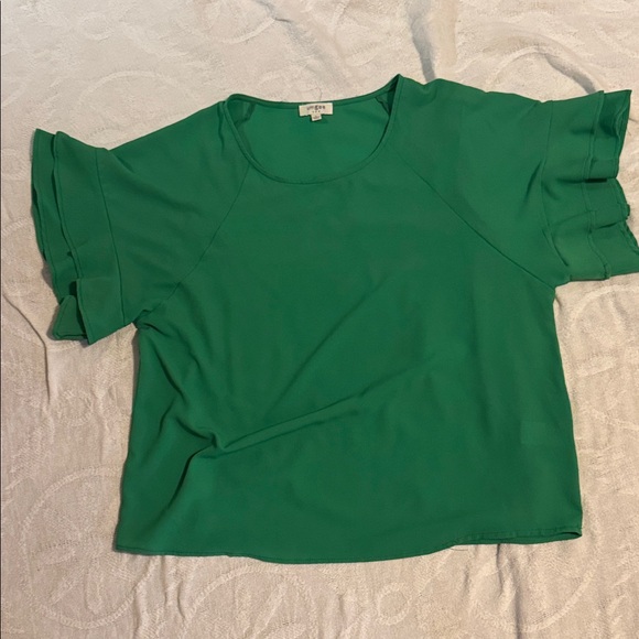 Umgee Tops - Umgee Emerald Green Blouse with Ruffle Sleeves